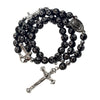 Image of Black Catholic Rosary Pendant Beads with Cross Decor and Holy Soil Jerusalem 14"