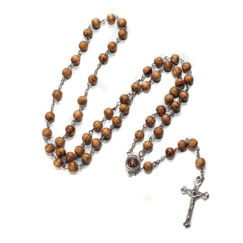 Rosary Beads from Olive Wood with Christian Cross & Virgin Mary Medallion 21"