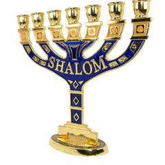 Menorah Seven-branched Candle Holder Jerusalem Blue Enamel Israel Judaica