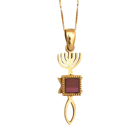 Amulet Pendant Yeshua Symbol Israel 14K Gold Jewelry w/ Nano Sim plate from Holy Land
