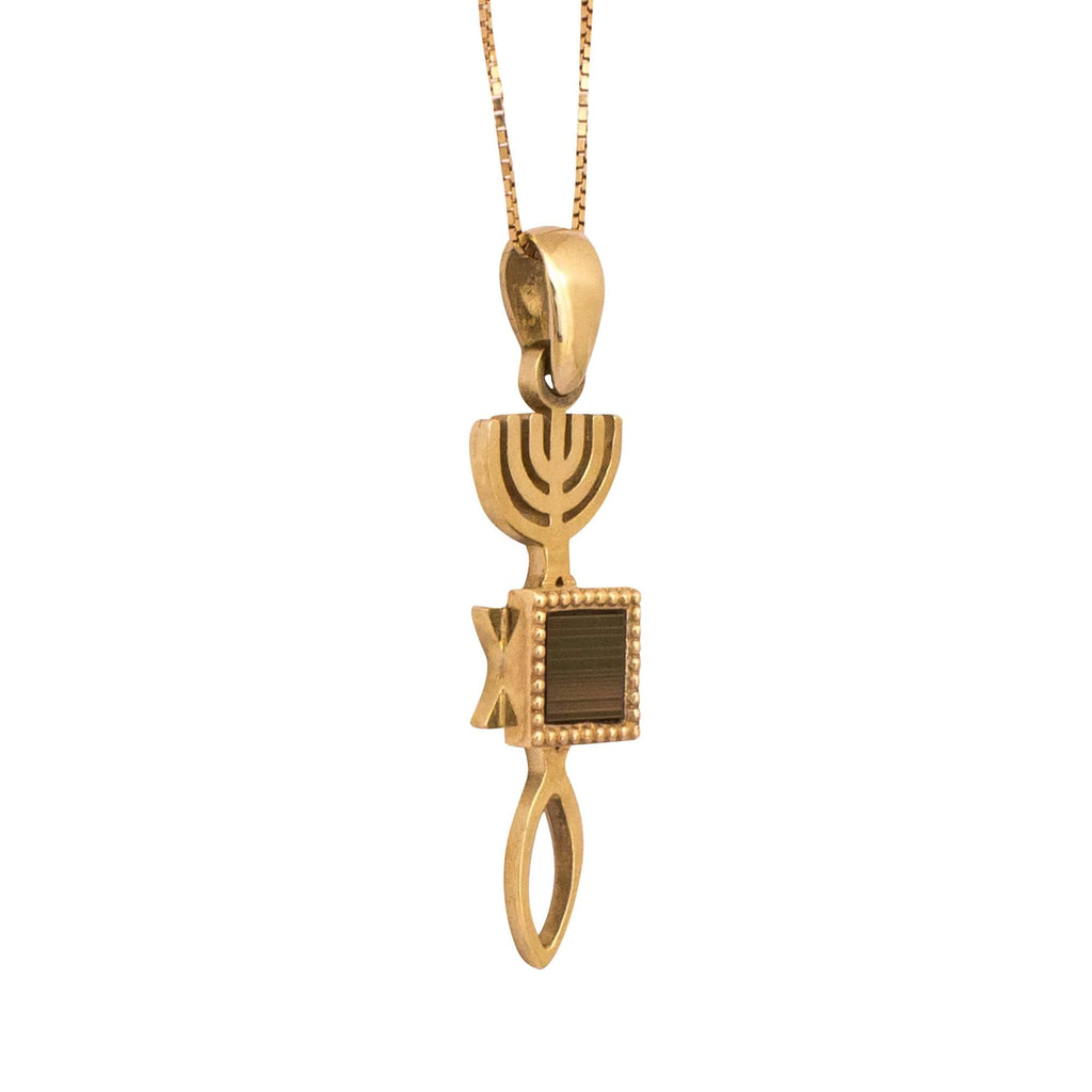 Amulet Pendant Yeshua Symbol Israel 14K Gold Jewelry w/ Nano Sim plate from Holy Land