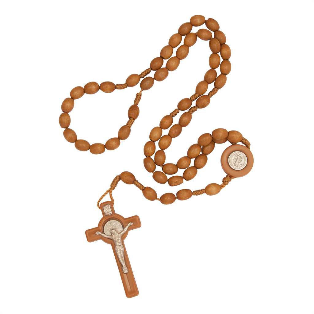 Wooden Rosary Beads Decorated w/Cross Decor with Order of Saint Benedict 20,5"