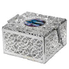 Image of Vintage silver plated Filigree Rosary Box Virgin Mary + Rosary free 21.5"