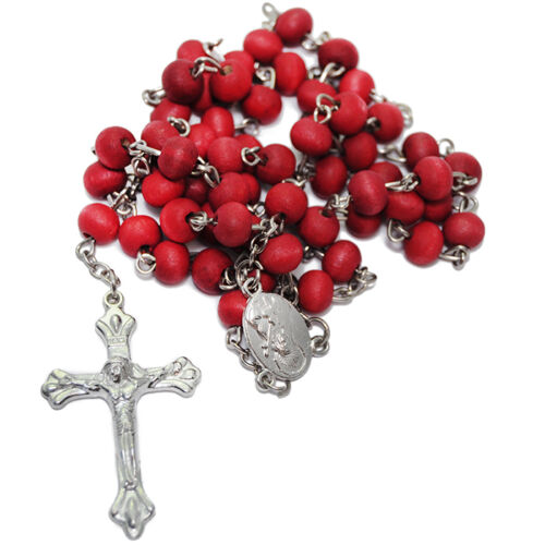 Wooden Rosary w/ Crucifix Virgin Mary & Rose Aroma Israel 18,5"