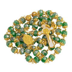 Catholic Rosary Beads Green Crystal Medal Crucifix Necklace Jerusalem 20,5"