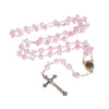 Image of Pink Crystal Rosary Beads Crucifix Necklace w/ Holy Soil from Jerusalem 20"