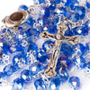 Image of Rosary Prayer Beads INRI Blue Crystal Beaded w/ Holy Soil Jerusalem Necklace 22"