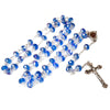 Image of Rosary Prayer Beads INRI Blue Crystal Beaded w/ Holy Soil Jerusalem Necklace 22"