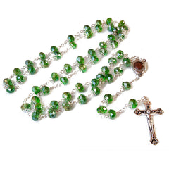 Rosary Prayer Beads INRI Green Crystal Beaded w/Holy Soil Jerusalem Necklace 22