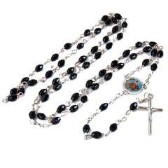 Rosary Prayer Beads INRI Black Crystal Beaded Crucifix Necklace Jerusalem 19