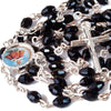 Image of Rosary Prayer Beads INRI Black Crystal Beaded Crucifix Necklace Jerusalem 19"