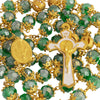 Image of Catholic Rosary Beads Green Crystal Medal Crucifix Necklace Jerusalem 20,5"