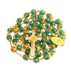 Image of Catholic Rosary Beads Green Crystal Medal Crucifix Necklace Jerusalem 20,5"