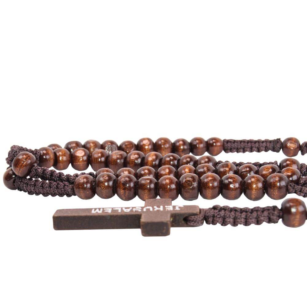 Classic Wooden Rosary Beads Prayer Cross Christianity from Holy Land 20"