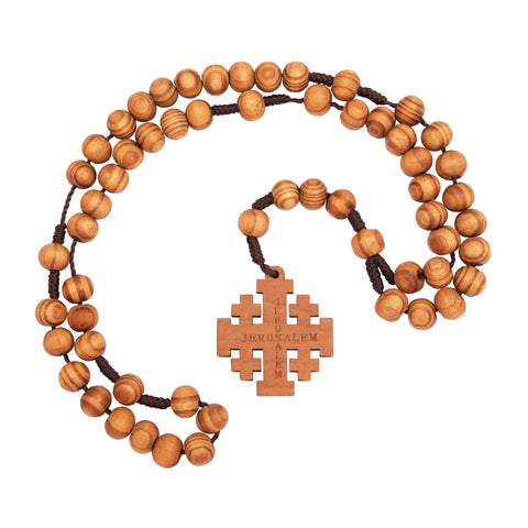 Rosary Beads w/ Wooden Jerusalem Cross from Holy Land 16"