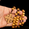 Image of Rosary Beads w/ Wooden Jerusalem Cross from Holy Land 16"