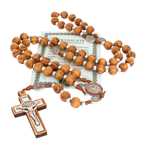Catholic Rosary Beads w/ Wooden Crucifix Cross and Metal Order of Saint Benedict 22"