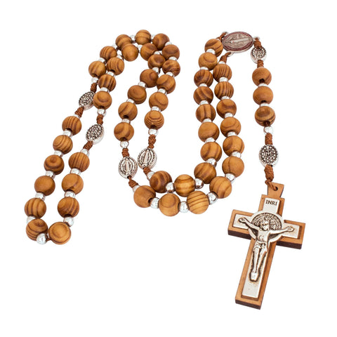Catholic Rosary Beads w/ Wooden Crucifix Cross and Metal Order of Saint Benedict 22"