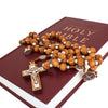 Image of Catholic Rosary Beads w/ Wooden Crucifix Cross and Metal Order of Saint Benedict 22"