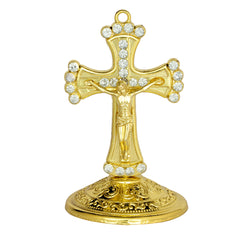 Metal Altar Standing Wall Crucifix Cross Jesus Christ w/White Crystal 3''/8cm