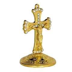 Metal Altar Standing Wall Crucifix Cross Jesus Christ w/White Crystal 3''/8cm