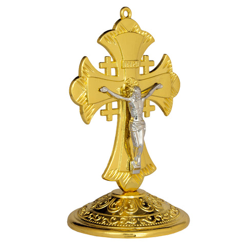 Metal Altar Standing Wall Crucifix Cross INRI Jesus Christ Gold Plated 3.4''