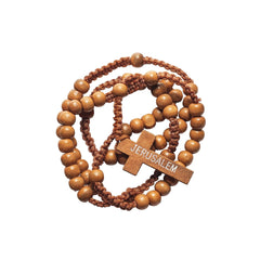 Catholic natural Wooden Prayer Beads Beige Rosary with Crucifix from Jerusalem 20"