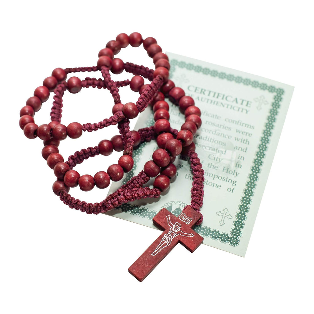 Catholic natural Wooden Prayer Beads Red Rosary with Crucifix from Jerusalem 20"