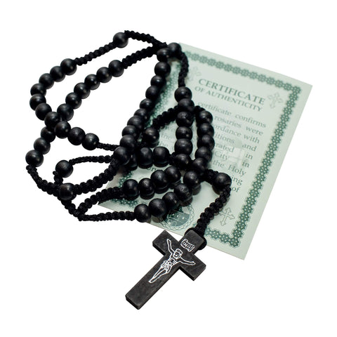 Catholic natural Wooden Prayer Beads Black Rosary with Crucifix from Jerusalem 20"