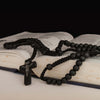 Image of Catholic natural Wooden Prayer Beads Black Rosary with Crucifix from Jerusalem 20"
