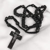 Image of Catholic natural Wooden Prayer Beads Black Rosary with Crucifix from Jerusalem 20"