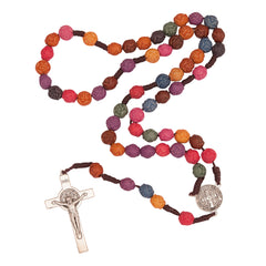 Multicolored Rosary Prayer Beads Christian Order of St. Benedict Crucifix Necklace 19