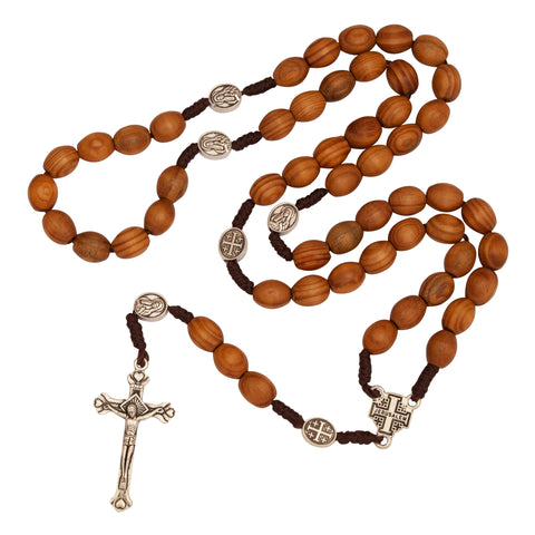 Original Wooden Rosary Beads w/ Jerusalem Cross and Christianity Crucifix from Holy Land 19"