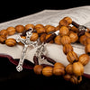 Image of Original Wooden Rosary Beads w/ Jerusalem Cross and Christianity Crucifix from Holy Land 19"