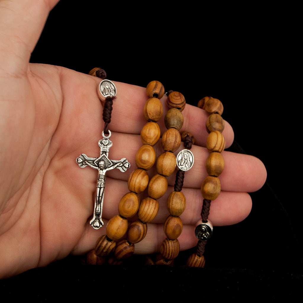 Original Wooden Rosary Beads w/ Jerusalem Cross and Christianity Crucifix from Holy Land 19"
