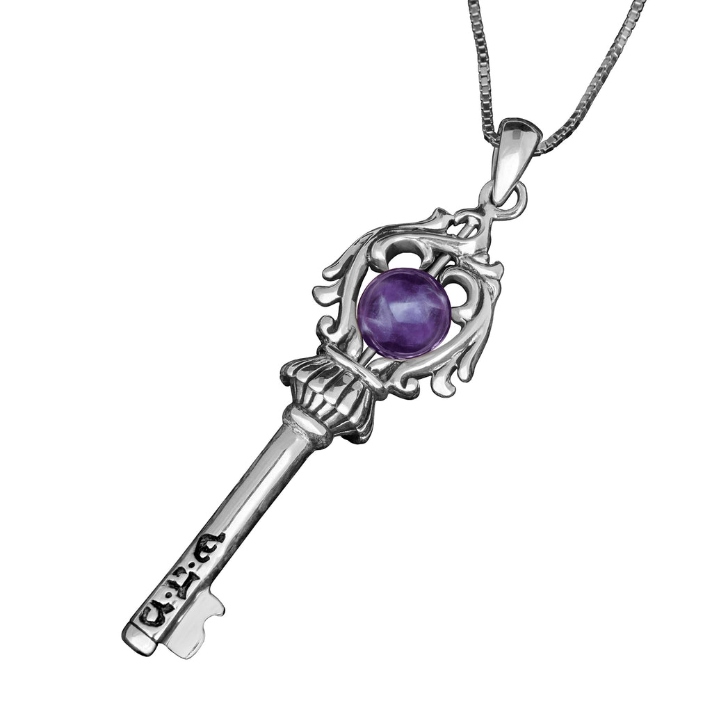 Pendant Key of the Soul for Health  Amulet with Amethyst Stone from Silver 925