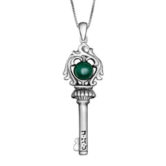 The Key of the Soul for Protection Pendant Amulet Malachite Stone Silver 925