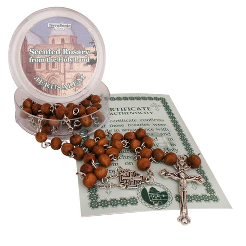Aroma Wooden Rosary w/Jerusalem Cross Crucifix in Box from Holy Land Gift 18,5"