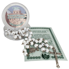 White Aroma Wooden Rosary w/ Jerusalem Cross Crucifix in Box from Holy Land Gift 18,5