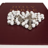 Image of White Aroma Wooden Rosary w/ Jerusalem Cross Crucifix in Box from Holy Land Gift 18,5"