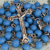 Image of Aroma Blue Wooden Rosary w/Jerusalem Cross Crucifix in Box from Holy Land Gift 18,5"