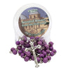Image of Aroma Wooden Violet Rosary Beads w/Jerusalem Cross Crucifix in Box from Holy Land Gift 18,5"