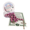 Image of Aroma Pink Wooden Rosary Beads w/Jerusalem Cross Crucifix in Box from Holy Land Gift 18,5"