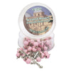 Image of Aroma Light Pink Wooden Rosary Beads w/Jerusalem Cross Crucifix in Box from Holy Land Gift 18,5"