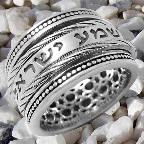 Blessing Rotating Ring w/ Jewish Prayer Judaica Handmade Talisman Silver 925