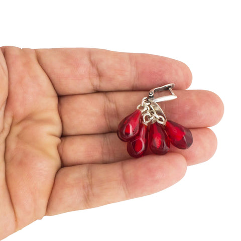 Israel Handmade Earrings Red Glass & Sterling Silver Lampwork Pomegranate Seeds 1,8"