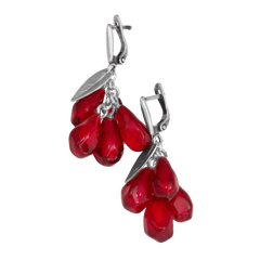Israel Handmade Earrings Red Glass & Sterling Silver Lampwork Pomegranate Seeds 1,8