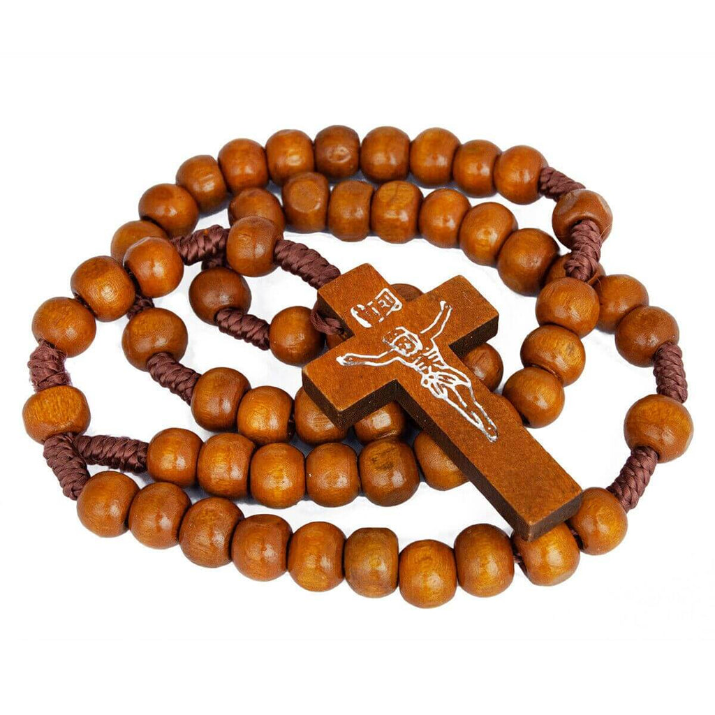 Catholic Wooden Prayer Beads Rosary with Crucifix from Jerusalem 21'' Holy Land