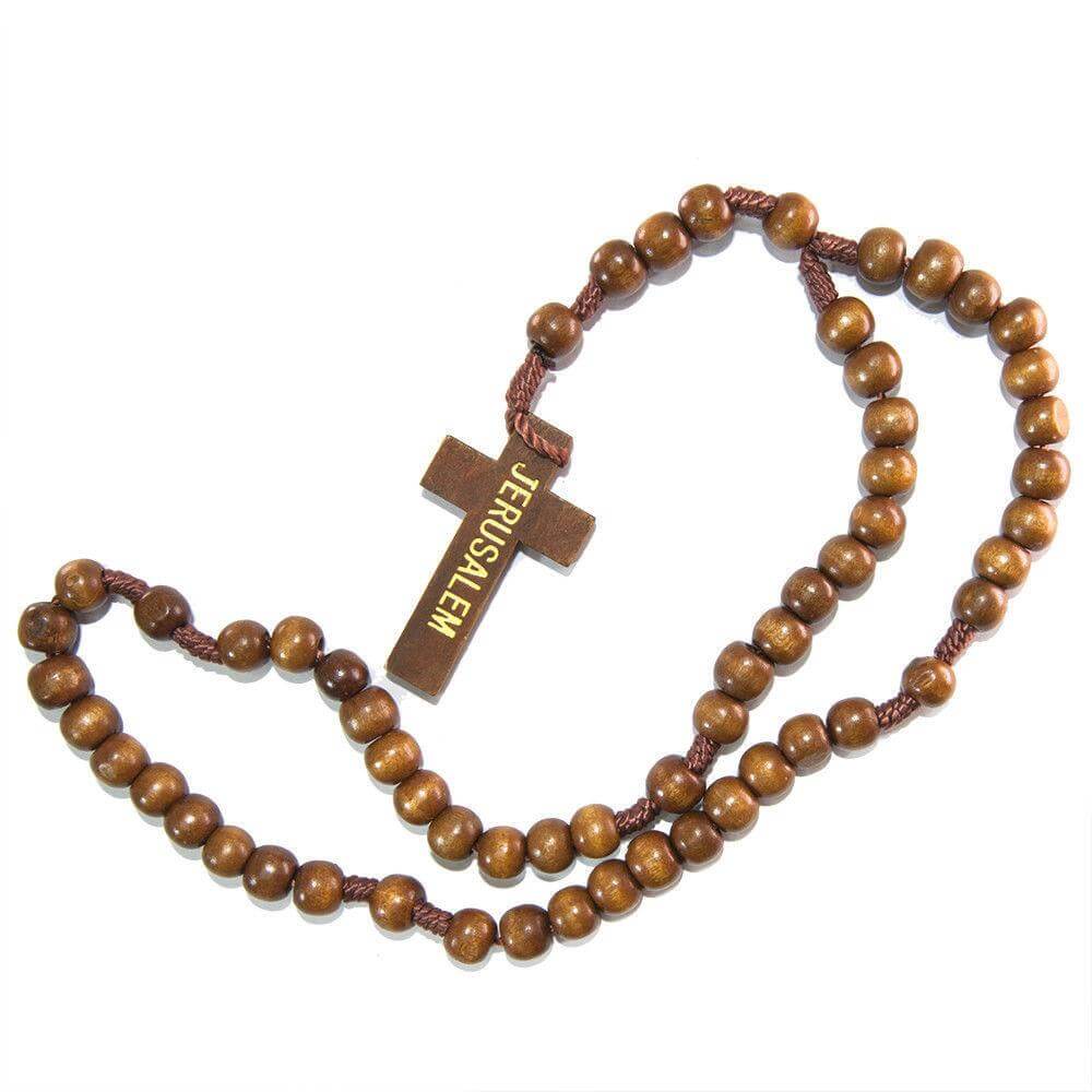 Catholic Wooden Prayer Beads Rosary with Crucifix from Jerusalem 21" Holy Land