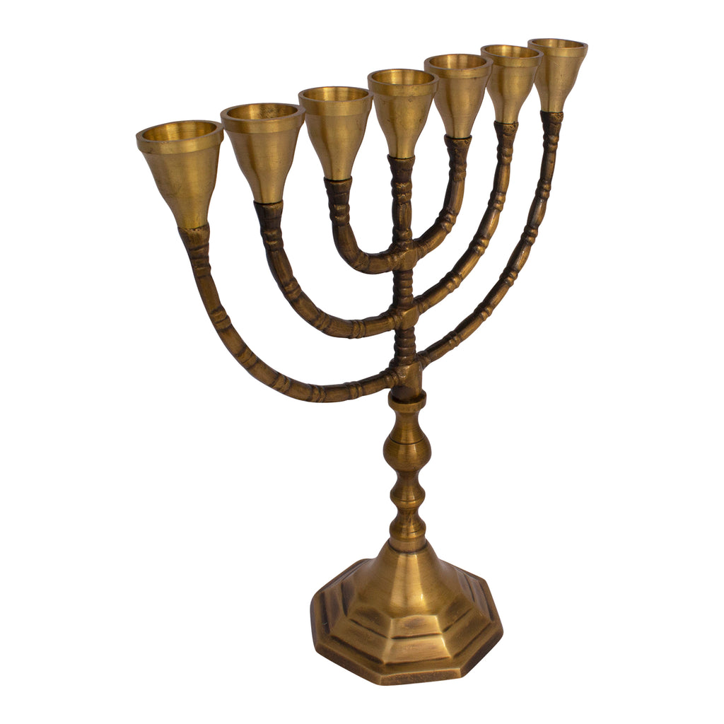 Classic Vintage Brass Gold Branch Menorah Gift Décor Jewish Base Pewter-1